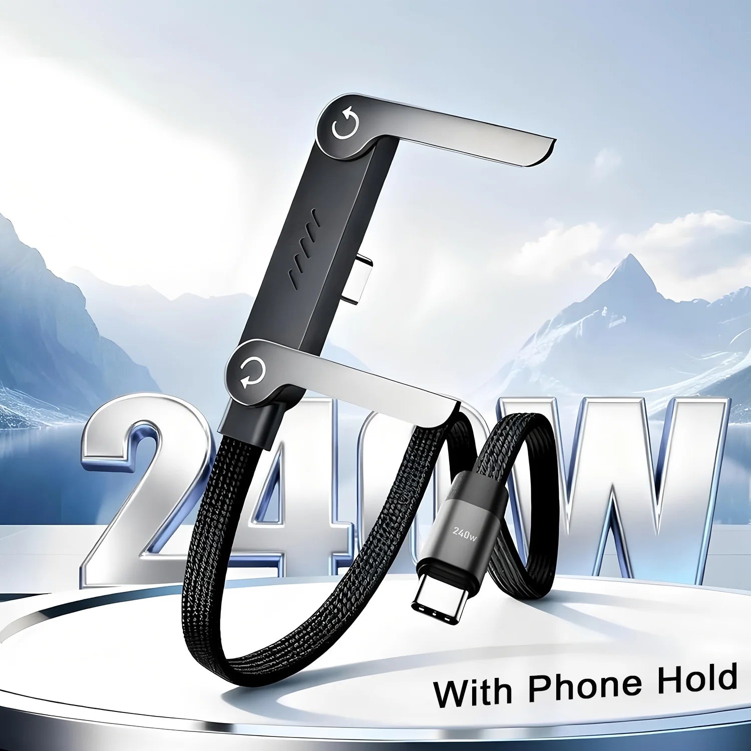 240 W/65 W Ladekabel mit Ständer, 2-in-1-Ladekabel mit Unsichtbarer Halterung, 1.5M USB C Kabel, 240W Braided Fast Charge Cable with Built-in Phone Stand Faltbar 90 Grad Schnellladekabel