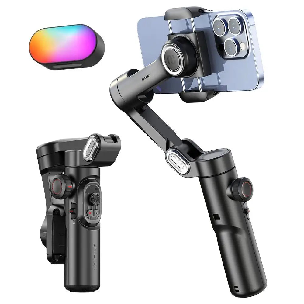 AOCHUAN 3-Achsen-Hand-Gimbal-Stabilisator für Smartphone mit Fülllicht für iPhone Android Face Tracking Vlog Smart XE