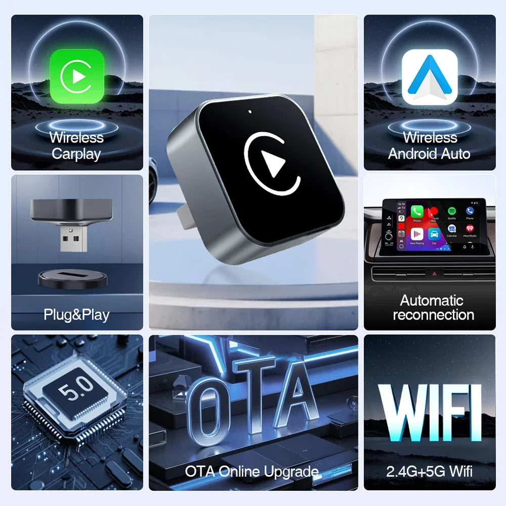 2-in-1 Kabelloser CarPlay für iPhone & Android Auto Adapter – Plug & Play für iPhone & Android