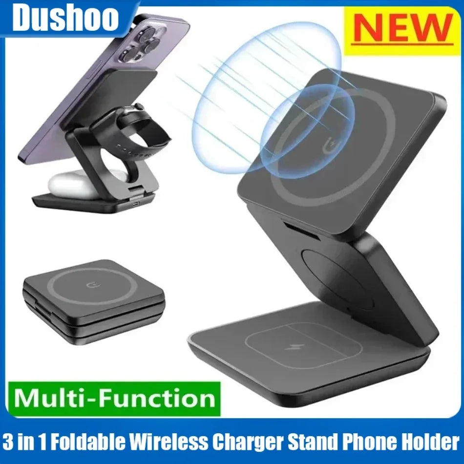 3-in-1 Kabellose Faltbarer Magnetischer Ladestation für iPhone, Apple Watch & AirPods, Premium Design